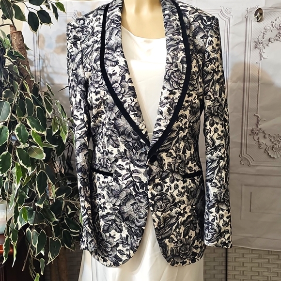 Sebastian Cruz Unisex Floral Black WhiteSilver Blazer 40pit x36Waist x30length